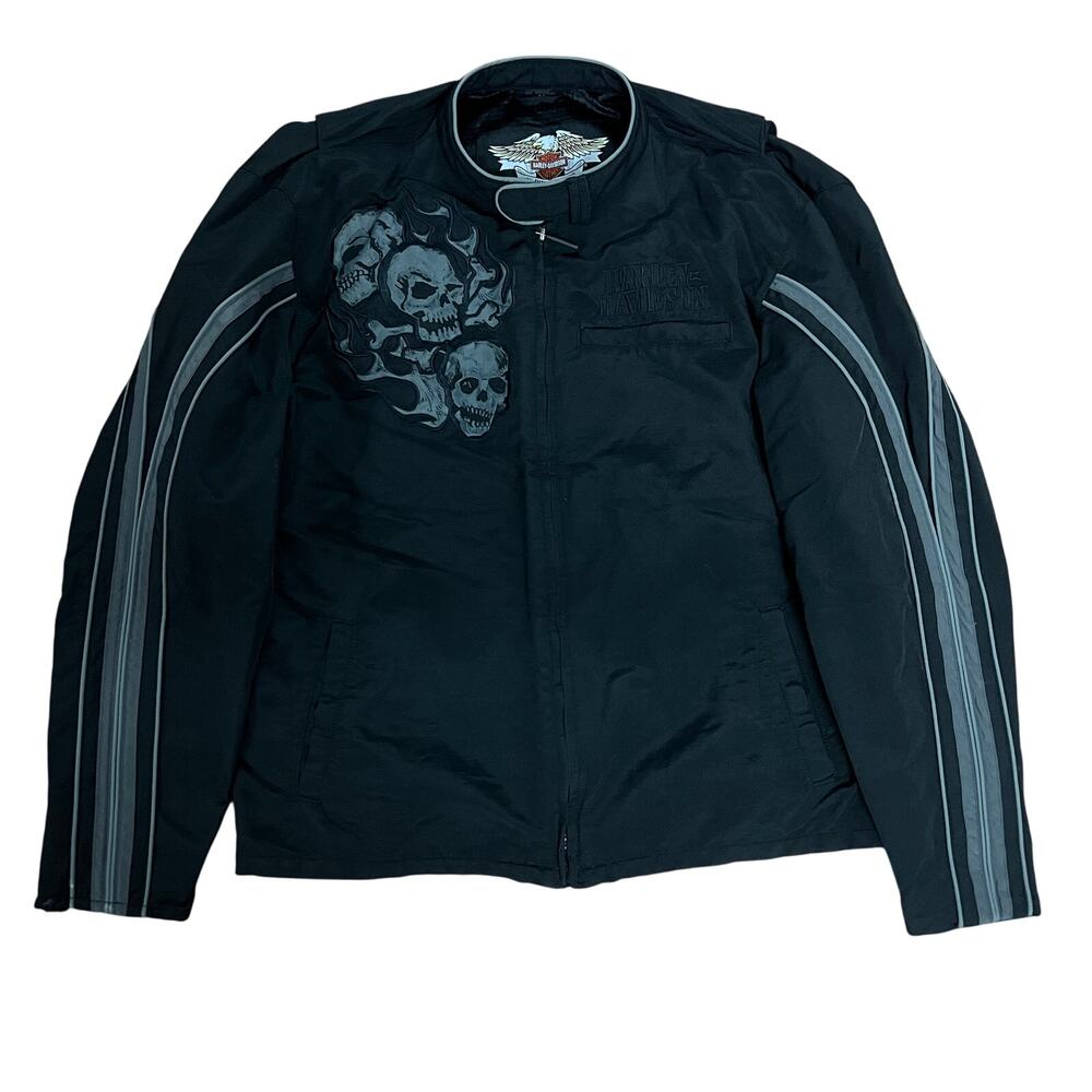 Harley Davidson Skull Biker Jacket Motorcycle Men's Black Large